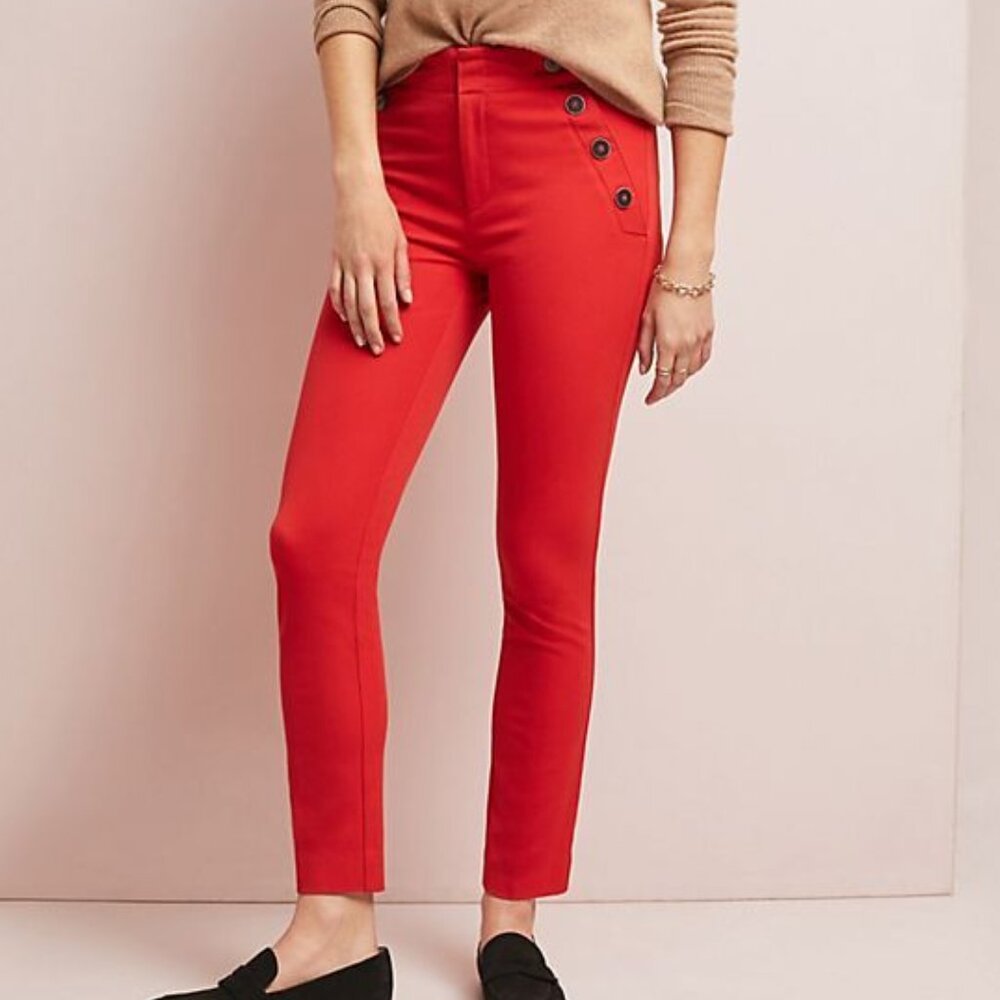 ANTHROPOLOGIE The Essential Slim Trousers Red Ankle Sailor Pants